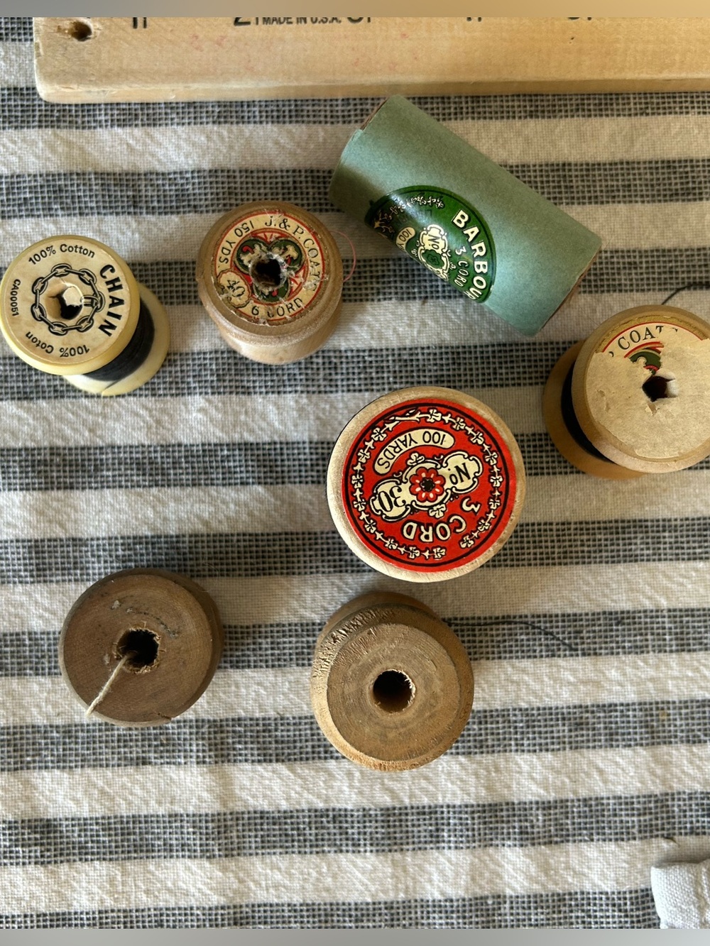 Vintage wooden sewing spools